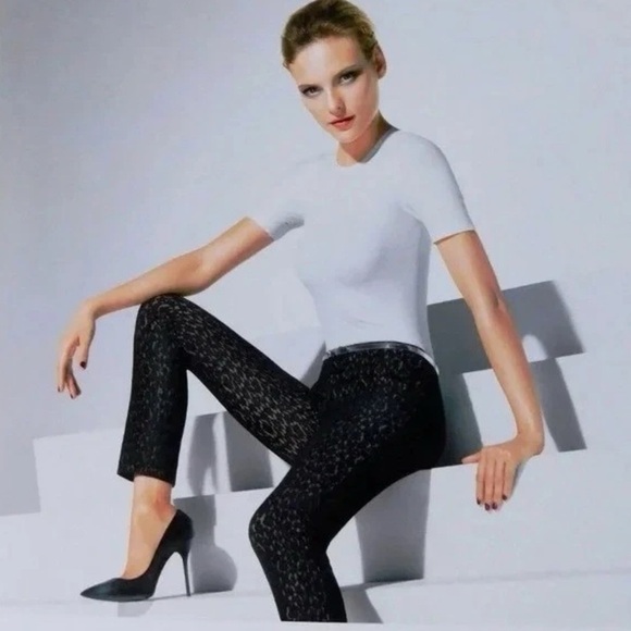 Wolford Black Lace Bonded Trousers Pull On Pants Leggings Pockets Luxury size 6 - Picture 8 of 9